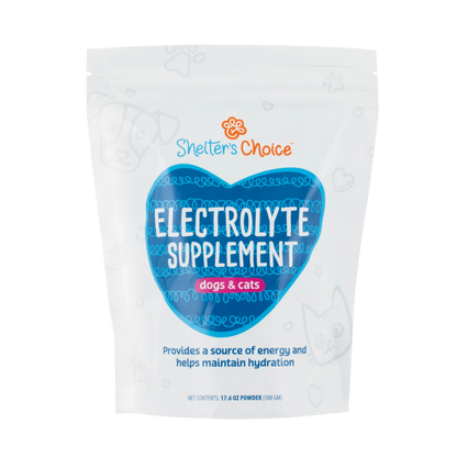 Shelter's Choice™ Electrolyte Supplement,"White stand-up pouch with blue heart-shaped label"