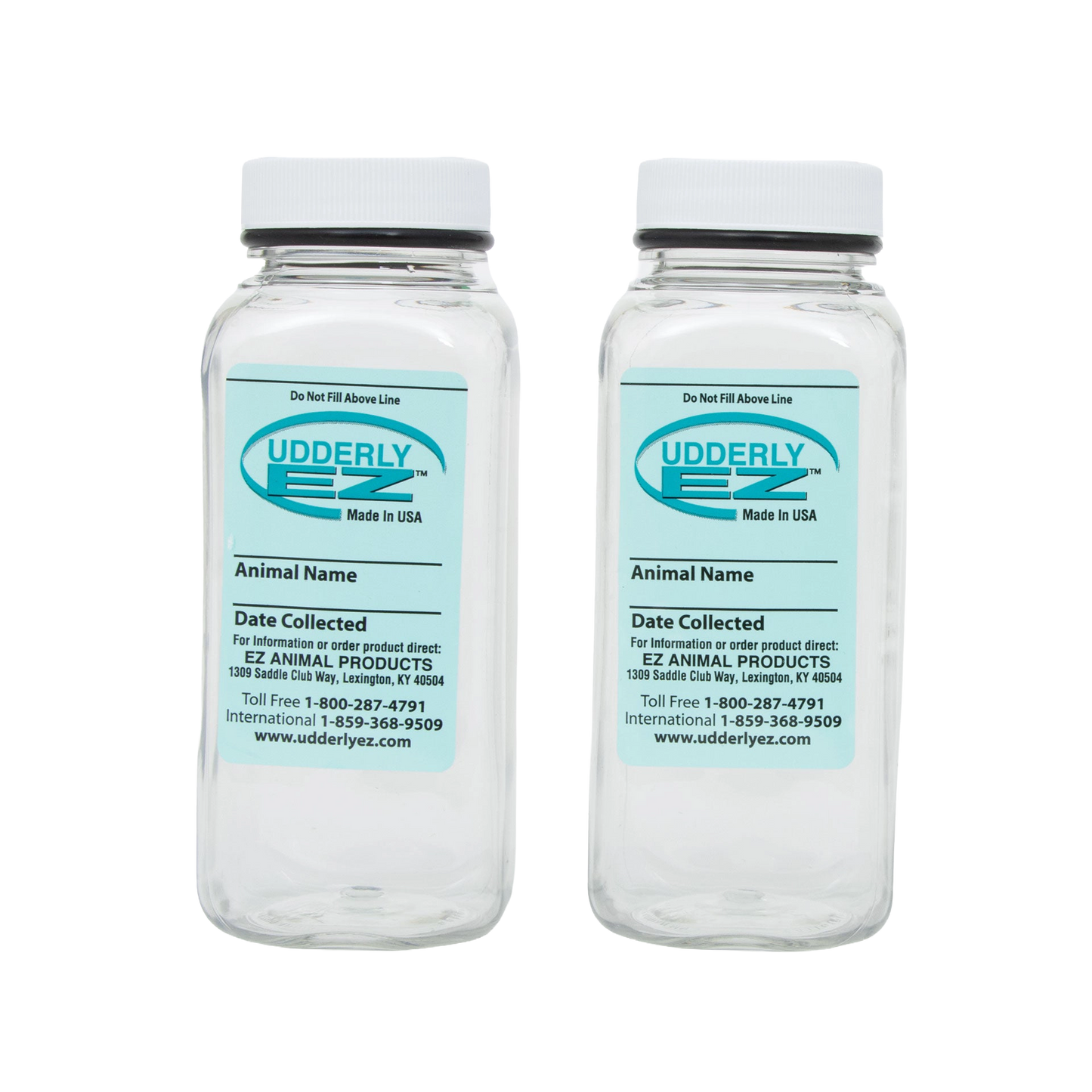 Udderly EZ Horse Milker,"Two clear collection bottles with white screw caps"
