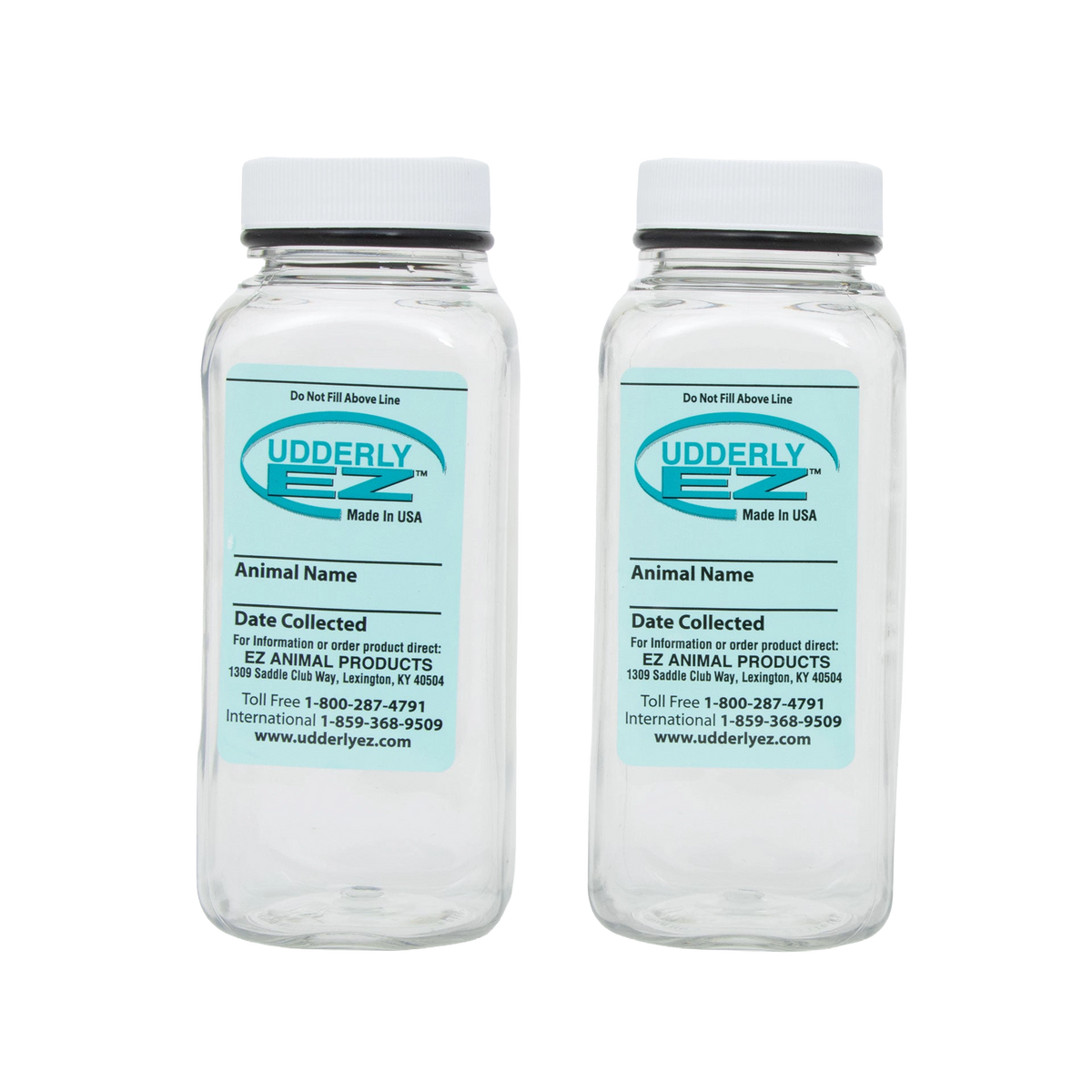 Udderly EZ Horse Milker,"Two clear collection bottles with white screw caps"