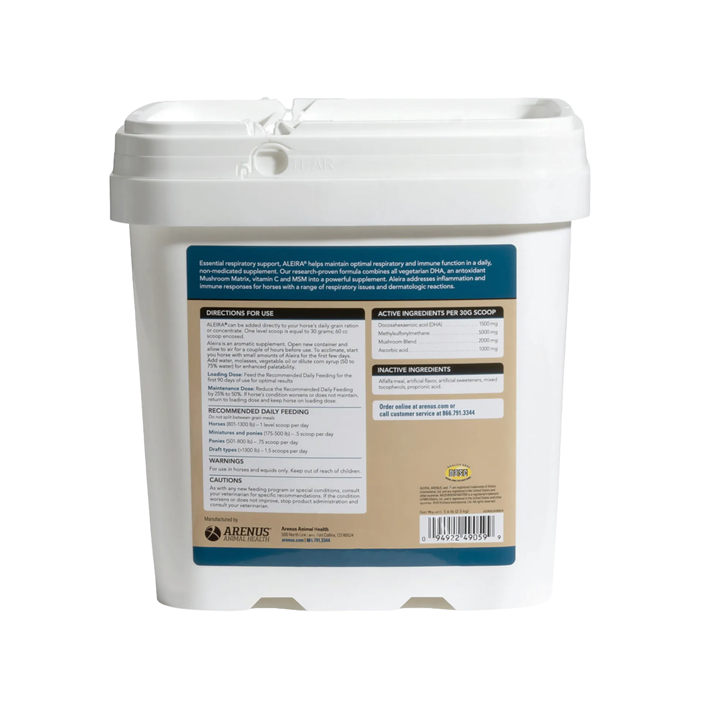Aleira®,"White plastic tub with back label and tear-top lid"