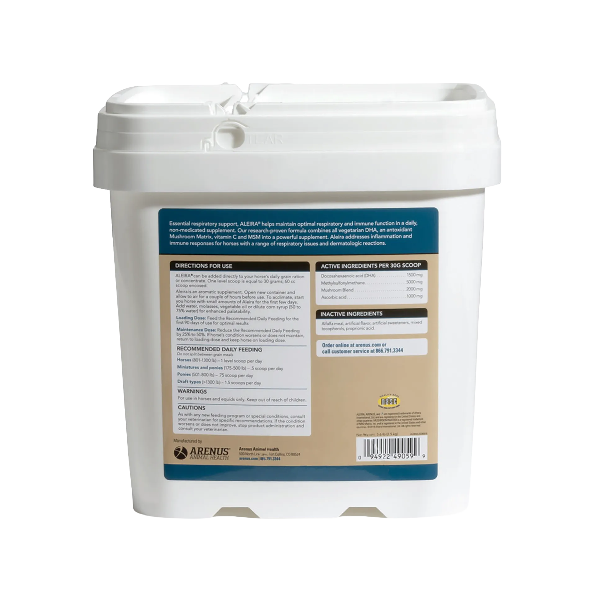 Aleira®,"White plastic tub with back label and tear-top lid"