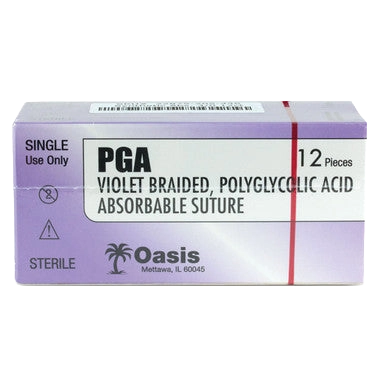 PGA Violet Braided Polyglycolic Absorbable Suture,"Purple suture box front view"