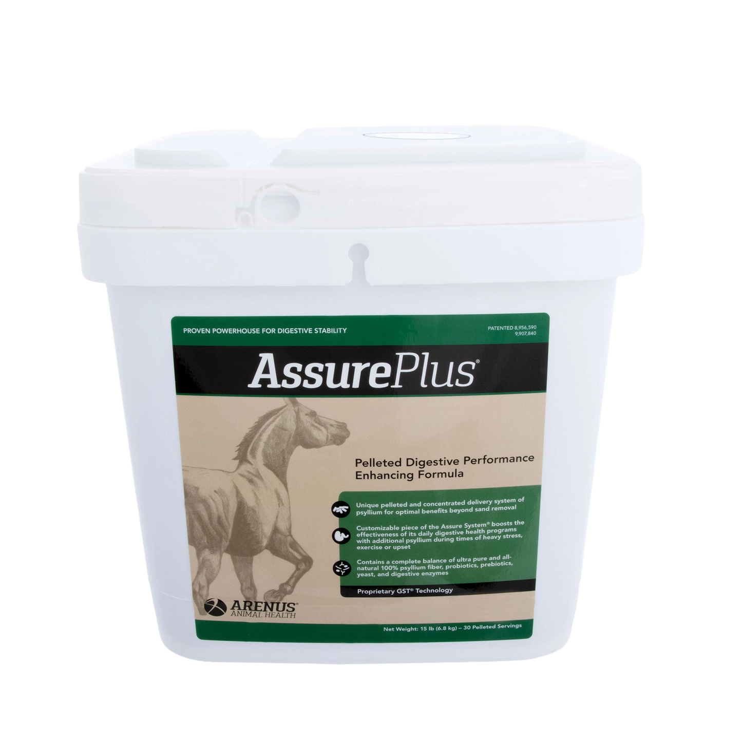 Assure® Plus,"White plastic tub with snap lid and front label"