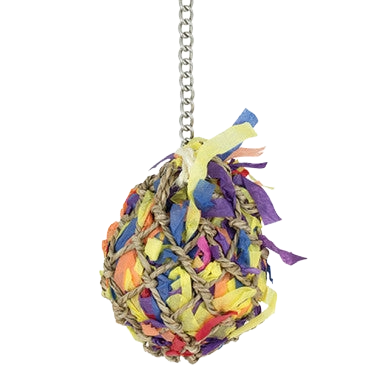 Super Shredder Ball,"Woven paper ball hanging from a metal chain"