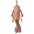 Parrot Pinata,"Woven parrot-shaped piñata with pink, yellow, and beige tassels"