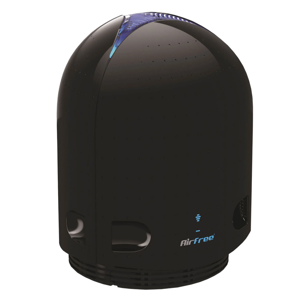 Airfree® Air Purifier,"Black dome-shaped purifier with blue vented top"