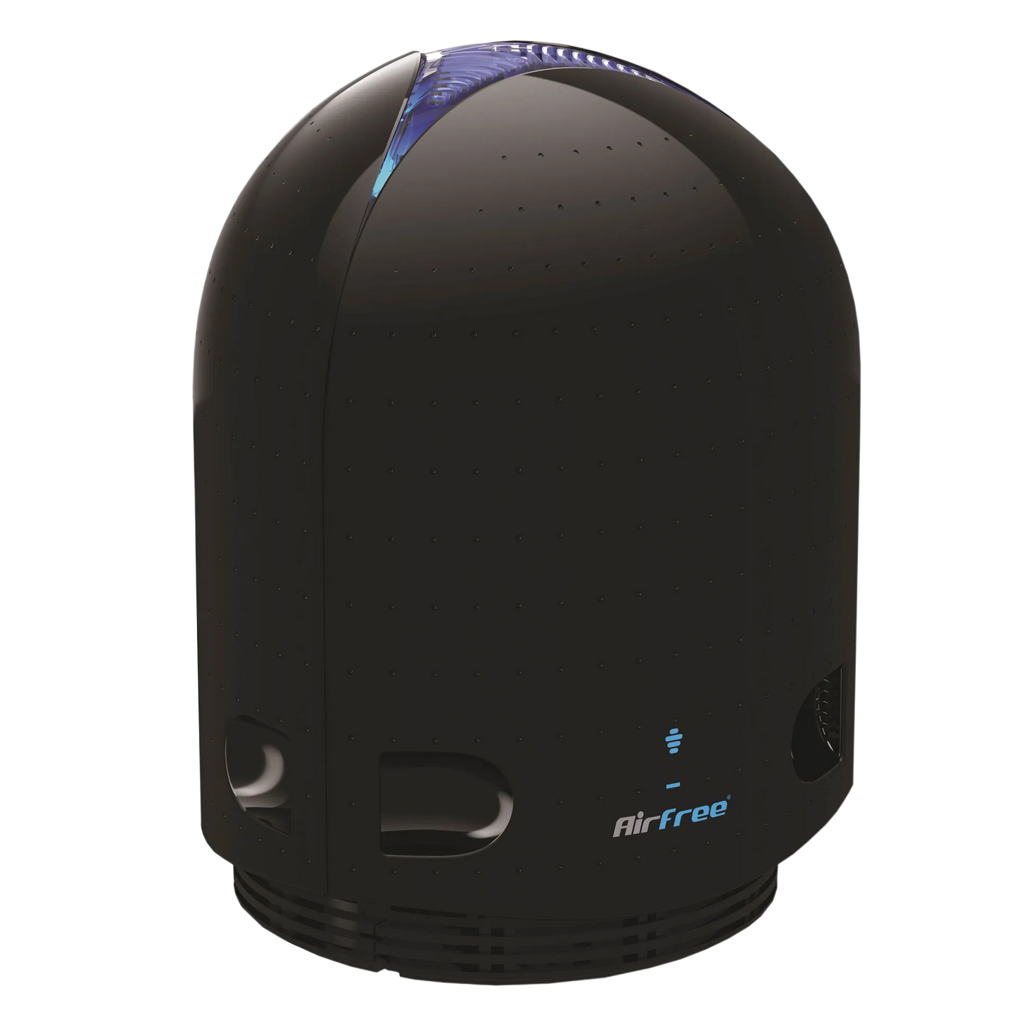 Airfree® Air Purifier,"Black dome-shaped purifier with blue vented top"