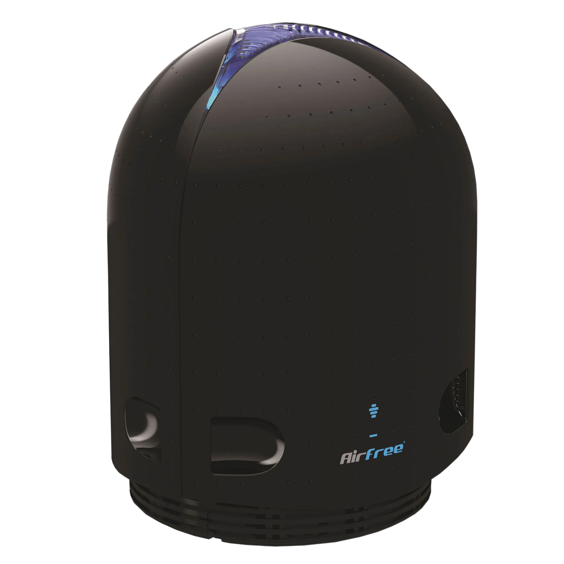 Airfree® Air Purifier,"Black dome-shaped purifier with blue vented top"