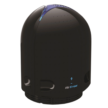 Airfree® Air Purifier,"Black dome-shaped purifier with blue vented top"