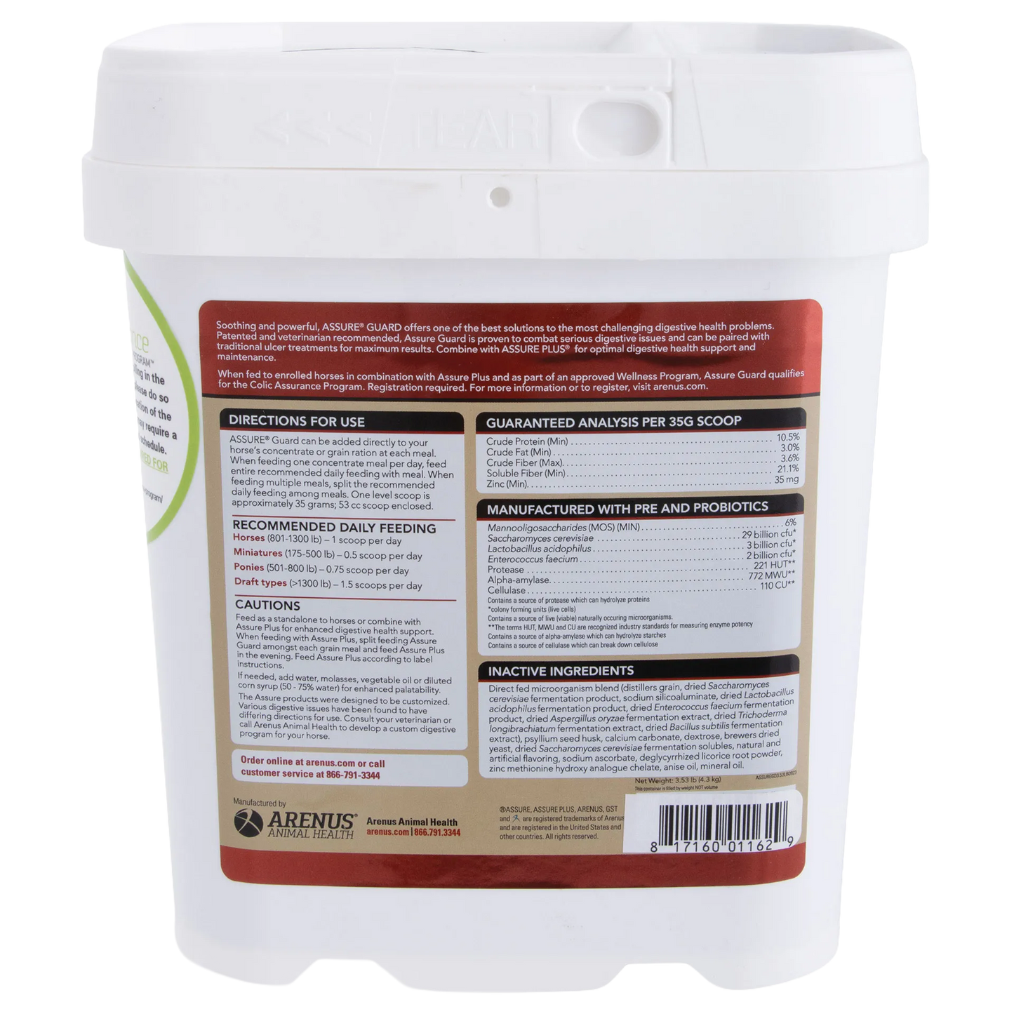 Assure® Guard,"White plastic tub with back label and handled lid"