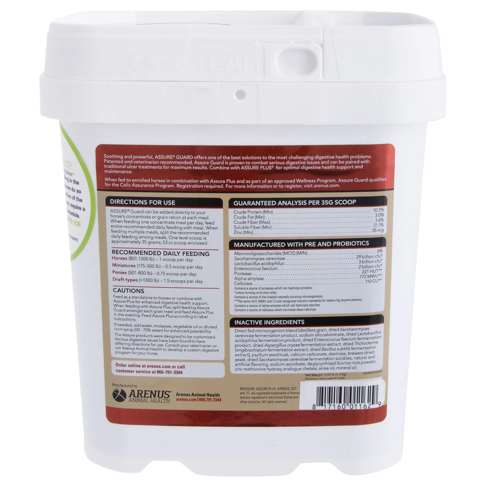 Assure® Guard,"White plastic tub with back label and handled lid"