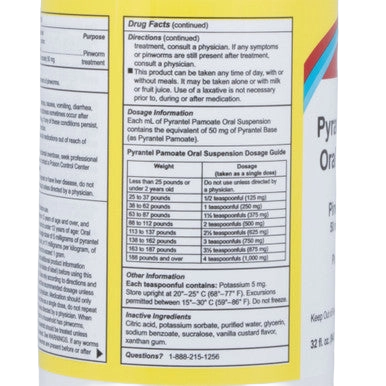 Pyrantel Pamoate Suspension, 50mg,"Suspension bottle with side Drug Facts label"