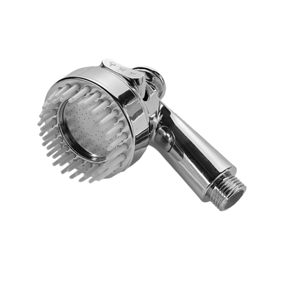 Dog Grooming Electric Tub with Sliding Door by Waggz,"Chrome handheld shower head with white rubber massage bristles"