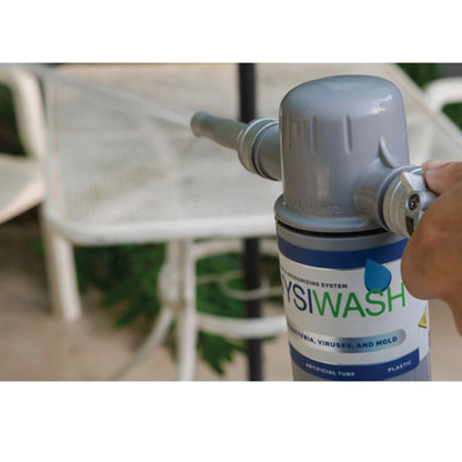 Wysiwash® Sanitizing System,"Hand holding spray bottle with gray nozzle"