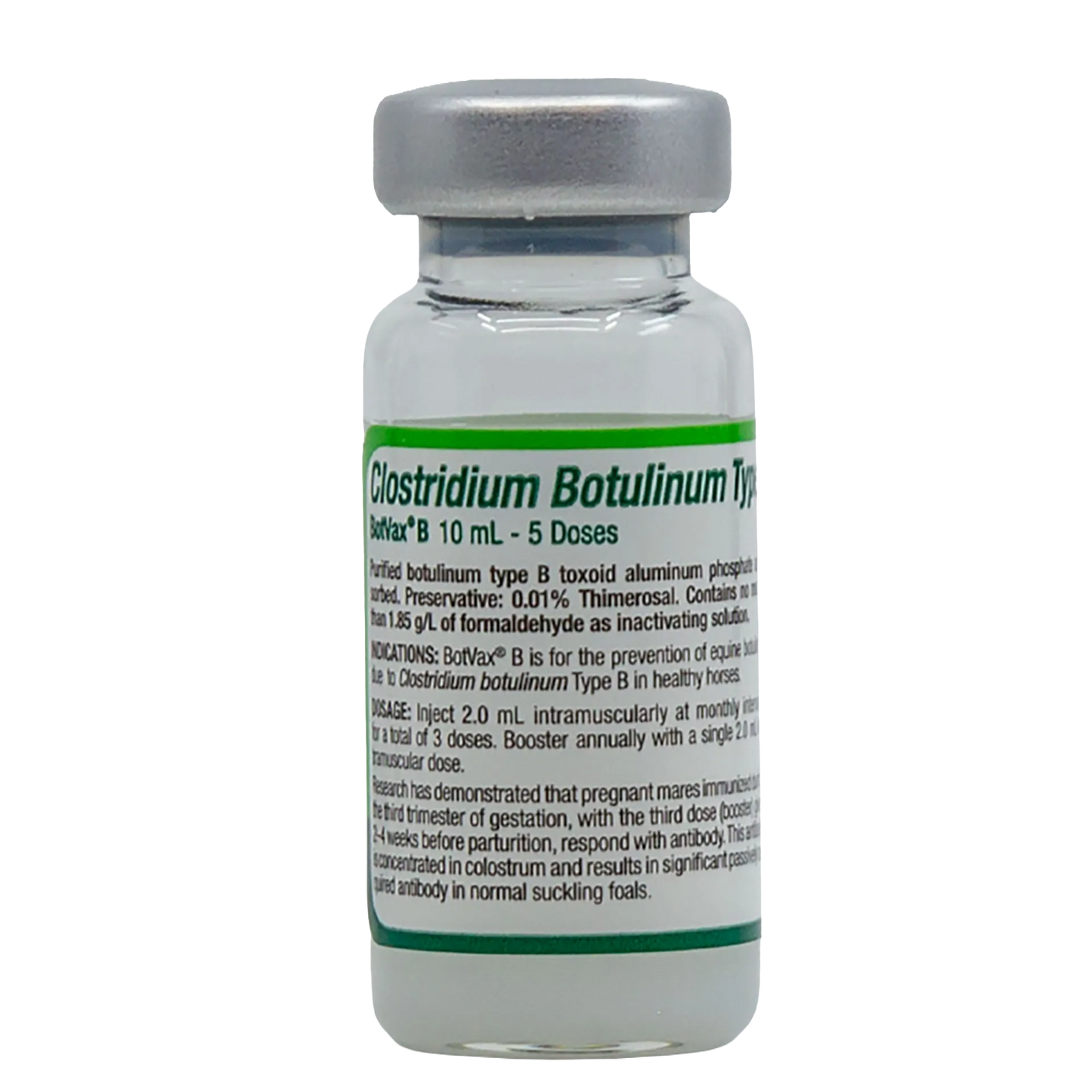 BotVax® B,"Glass vial with silver cap and white label"