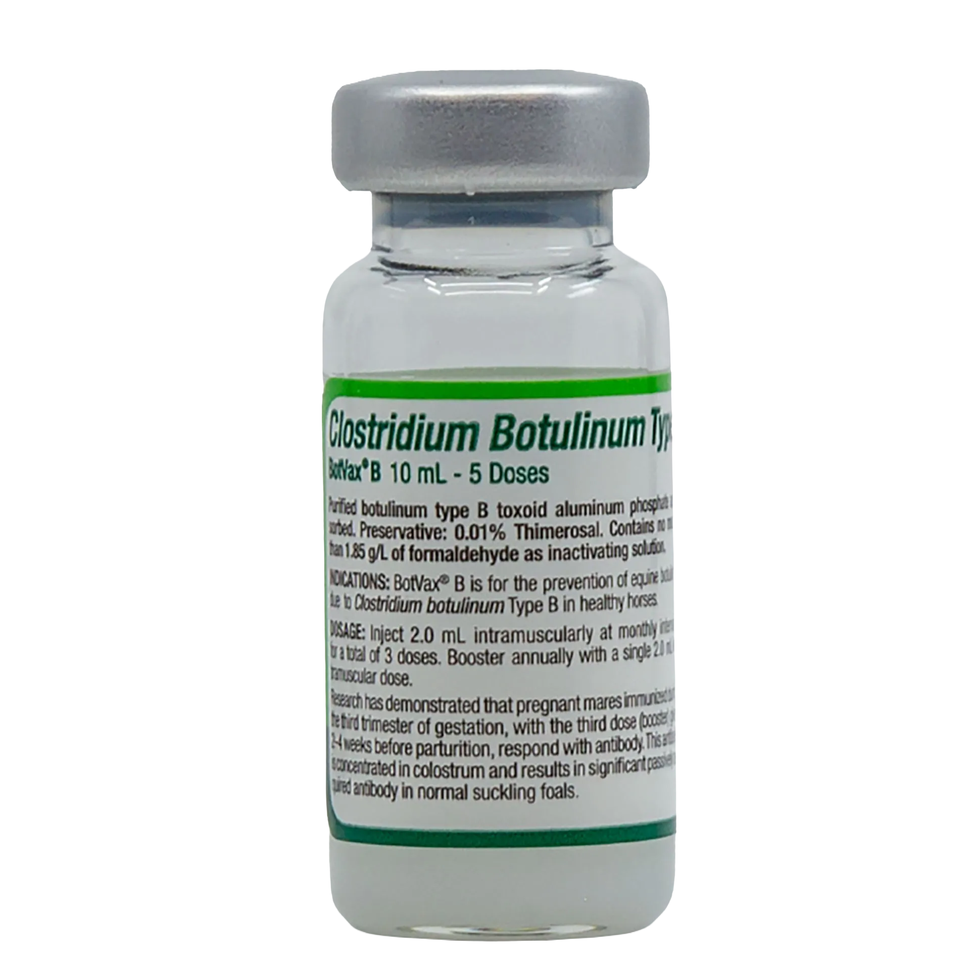 BotVax® B,"Glass vial with silver cap and white label"