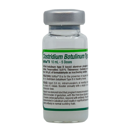 BotVax® B,"Glass vial with silver cap and white label"