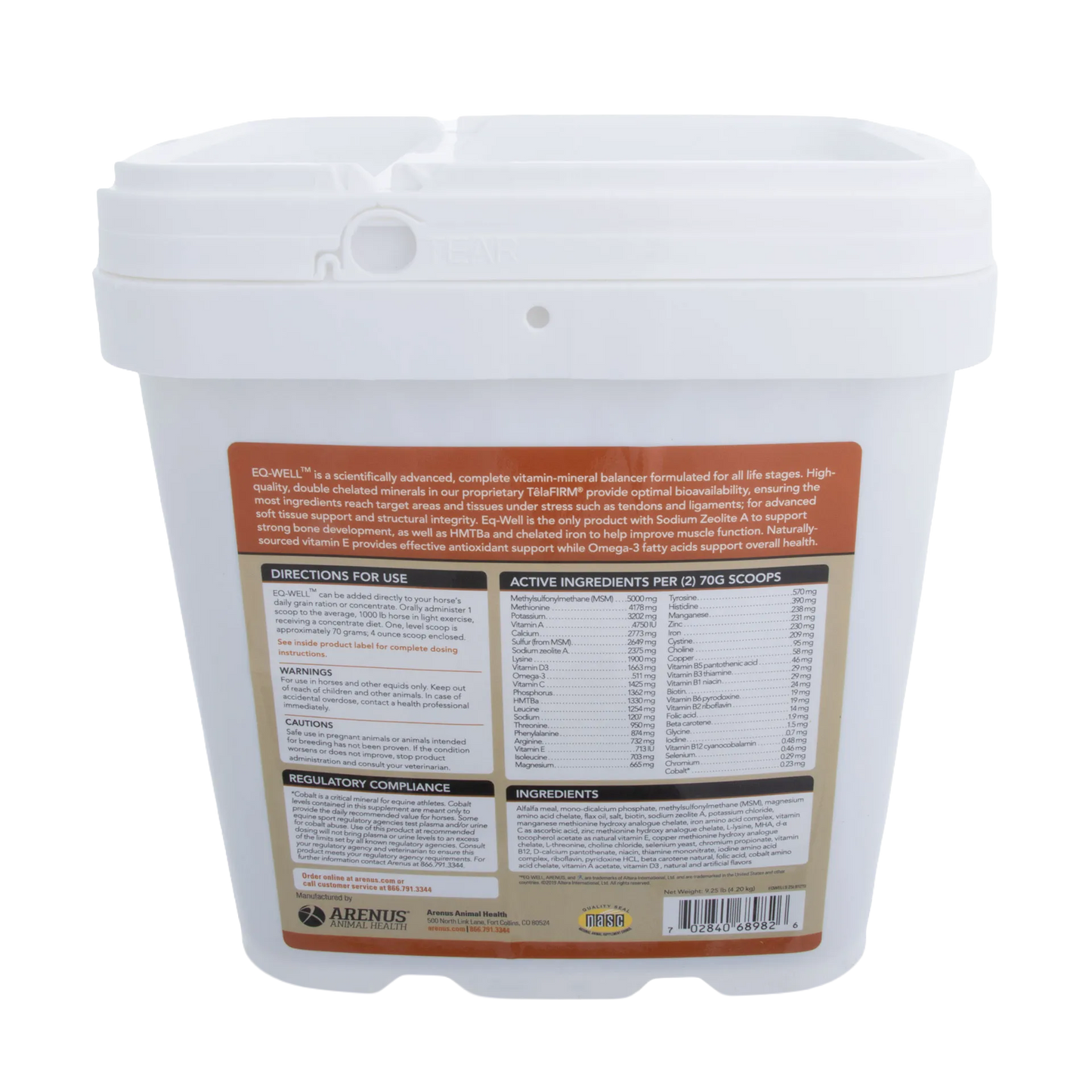 Eq-Well™,"White plastic tub with snap lid and back label"