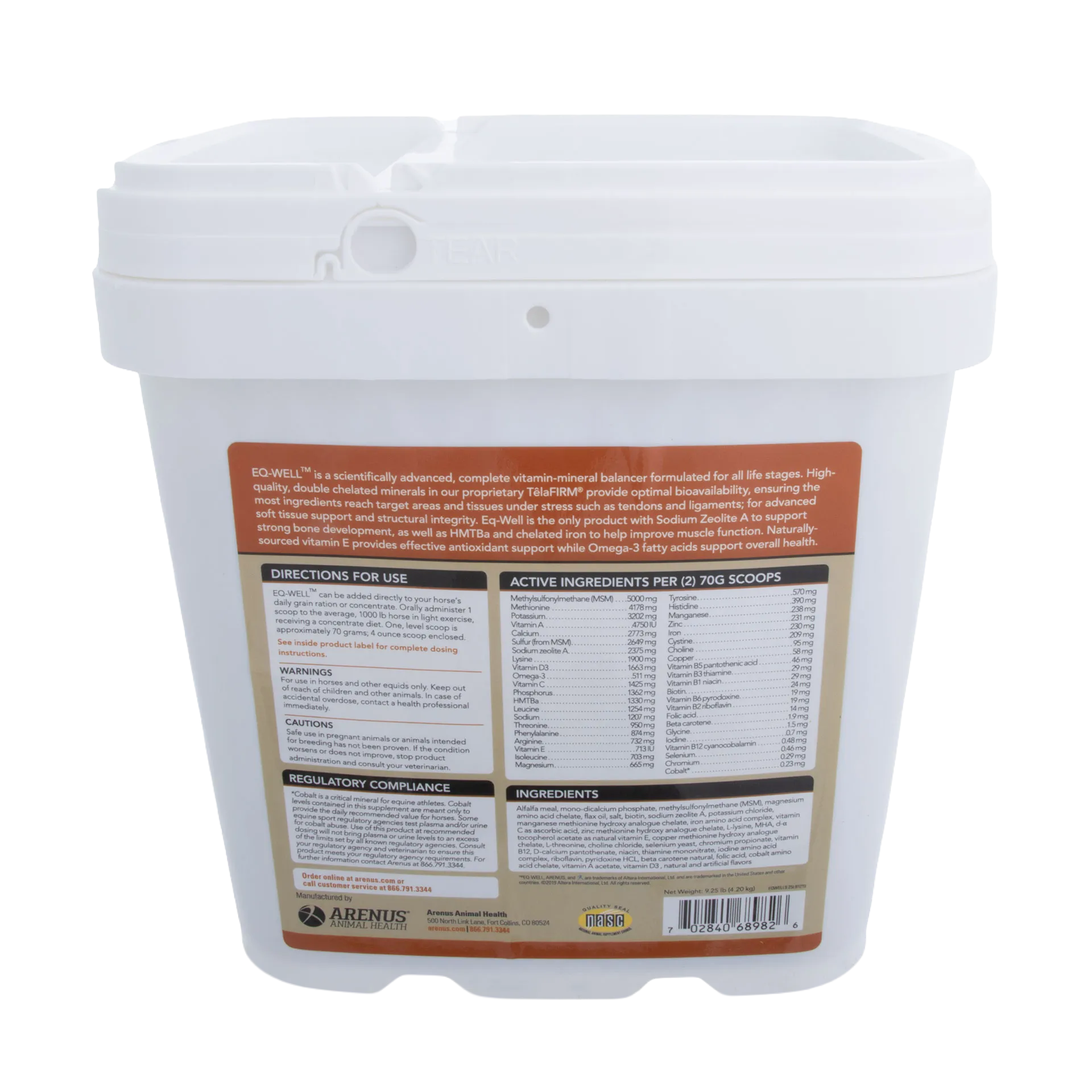 Eq-Well™,"White plastic tub with snap lid and back label"