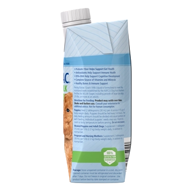 PetAg Goat's Milk Esbilac Puppy Milk Replacer Liquid for Puppies,"Pet milk replacer carton side view with screw cap"