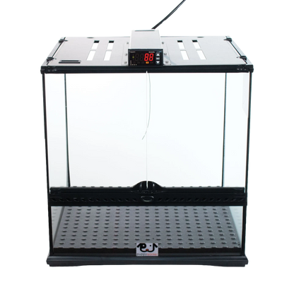 Puppywarmer® Puppy Incubator,"Clear incubator with black frame and top digital control panel"