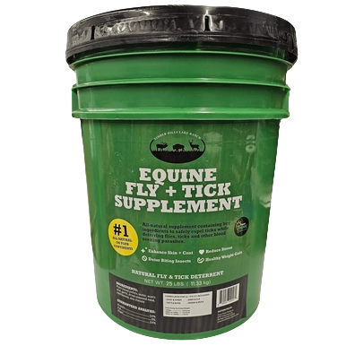 Equine Fly and Tick Supplement Bucket by Shield,"Green supplement bucket with black lid"