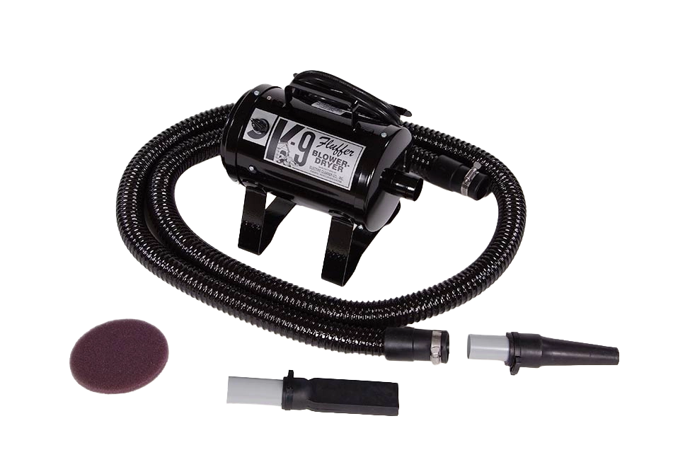 K-9 Fluffer Dog Dryer & Dog Fluffer,"Black dryer with flexible hose and nozzle attachments"