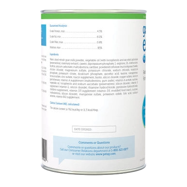Goats Milk Esbilac® Puppies,"Back view of can with ingredient and analysis panel"