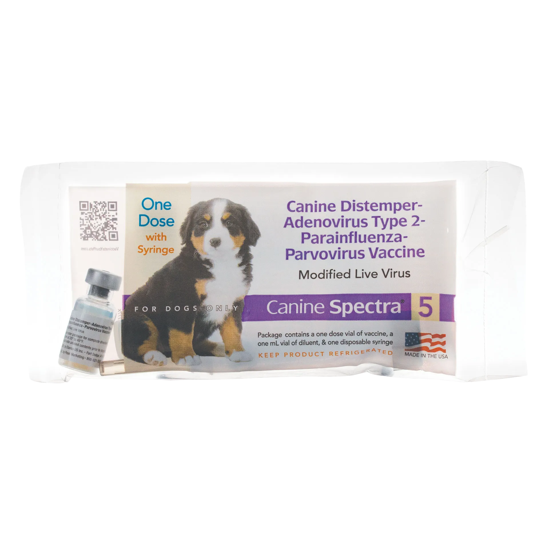 Canine Spectra® 5,"Product box with puppy image, vial, and syringe"
