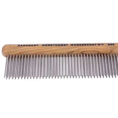 "Aaronco 7"" Woody's Honeycomb Wundercoat'r","Wood-handled grooming comb with long metal teeth"