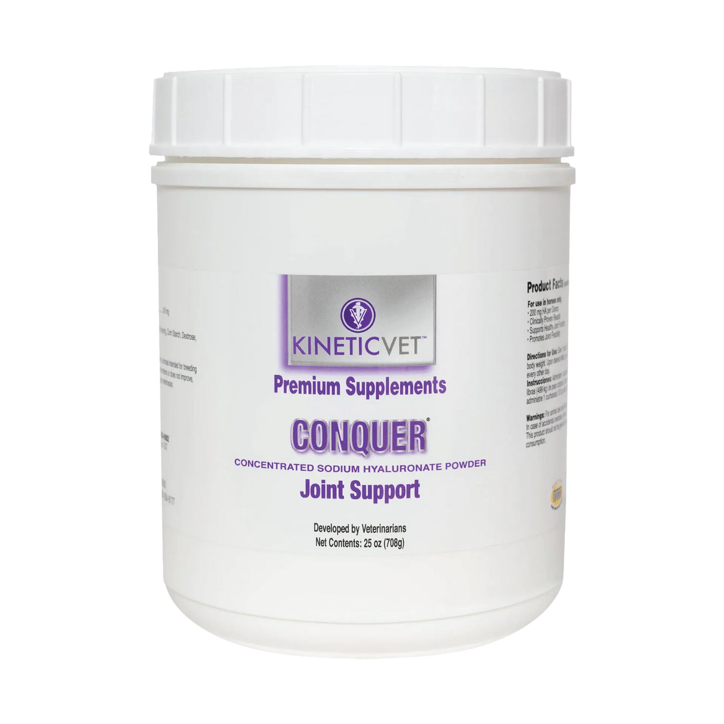 Conquer®,"White plastic supplement tub with screw-top lid"