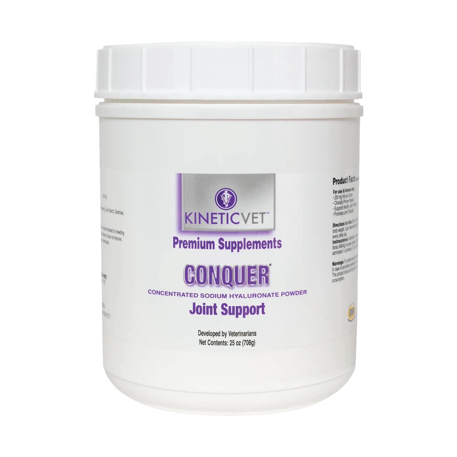 Conquer®,"White plastic supplement tub with screw-top lid"
