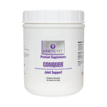 Conquer®,"White plastic supplement tub with screw-top lid"