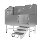 Dog Grooming Stational Tub with Lift-up Door Silver by Waggz,"Elevated grooming tub with ramp and side door"