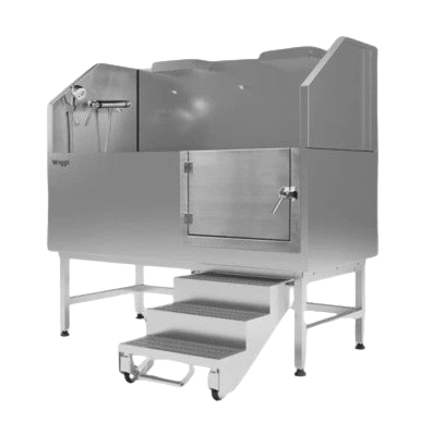 Dog Grooming Stational Tub with Lift-up Door Silver by Waggz,"Elevated grooming tub with ramp and side door"