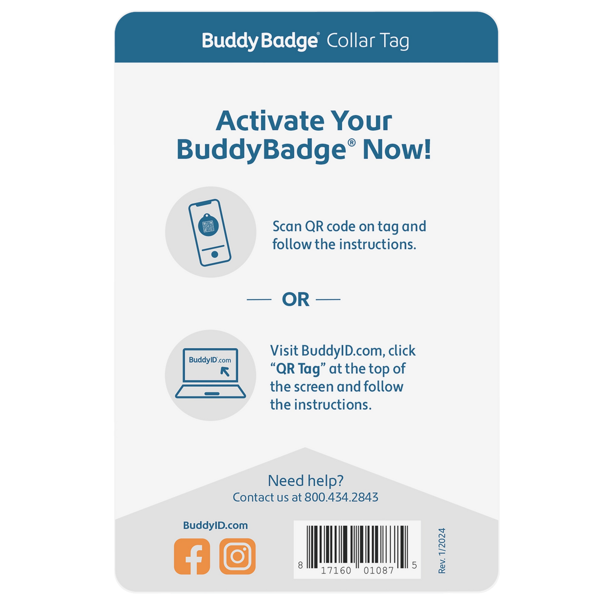 BuddyID® BuddyBadge® Collar Tag with Registration