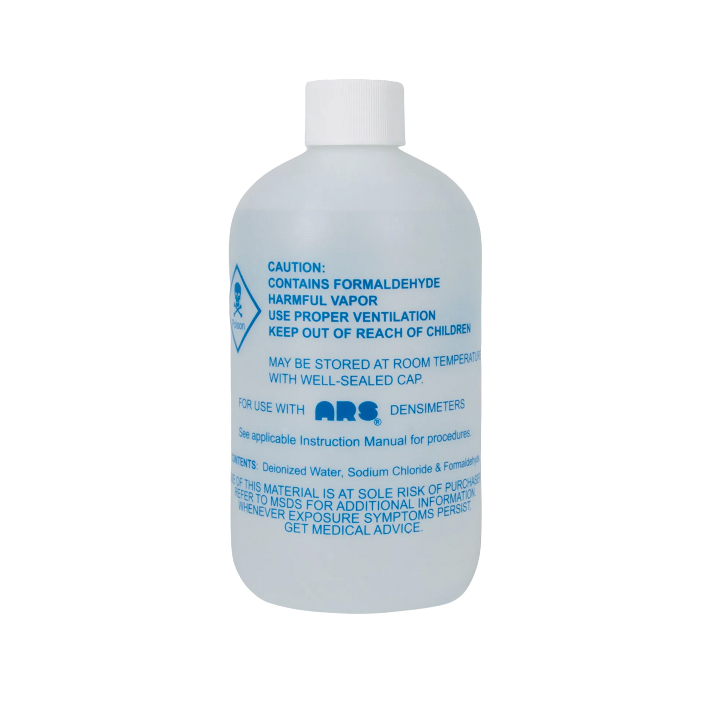 Densimeters Formalin 10 Solution (500ml),"White plastic bottle with ribbed cap and blue caution label"