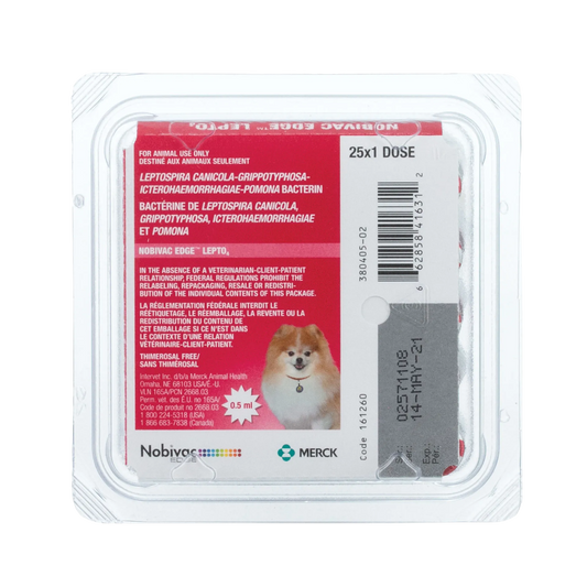 Nobivac® Edge Lepto 4,"Red vaccine blister pack with foil tray"
