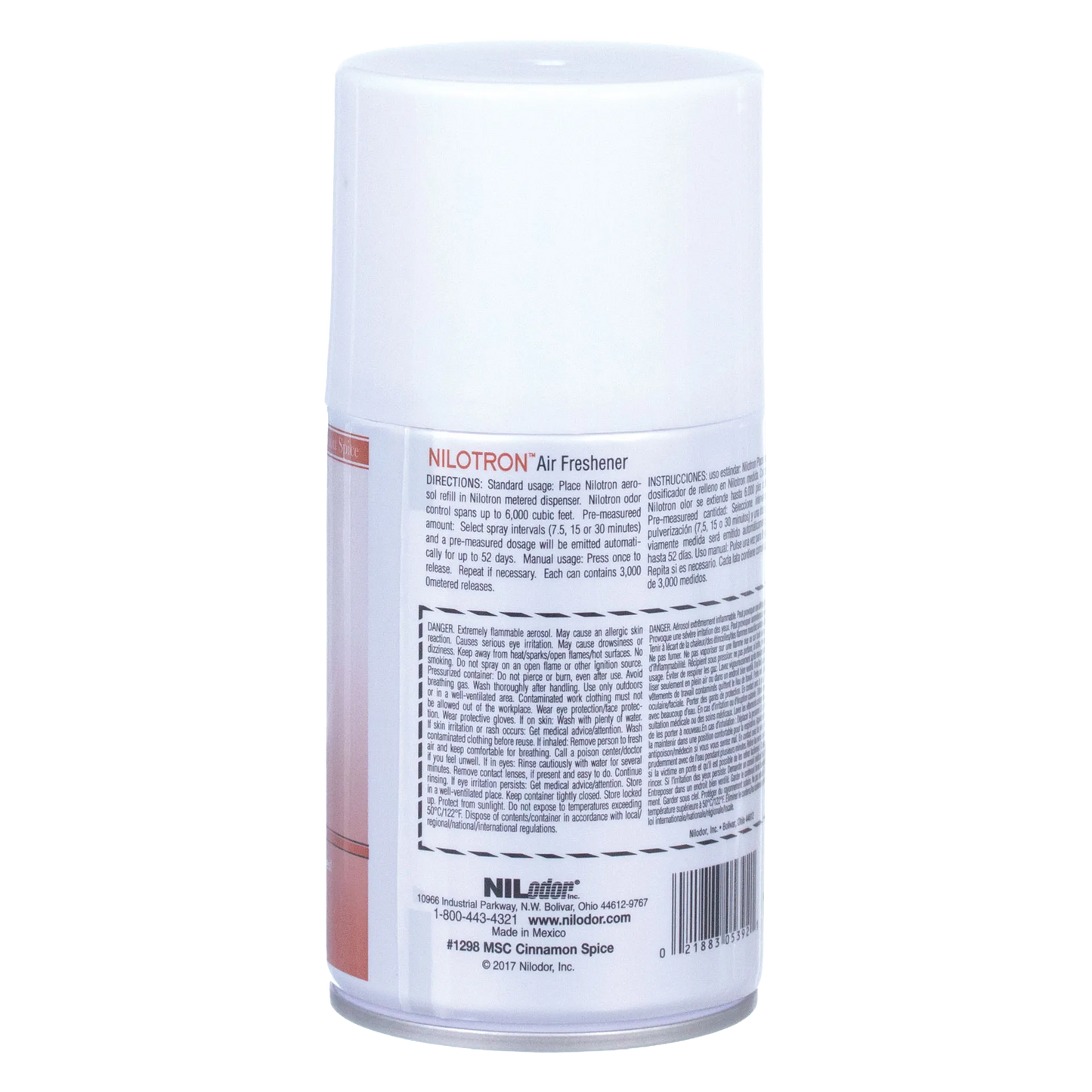 Nilodor Nilotron™ Designer Aerosols,"Back view of aerosol can with white cap and label"