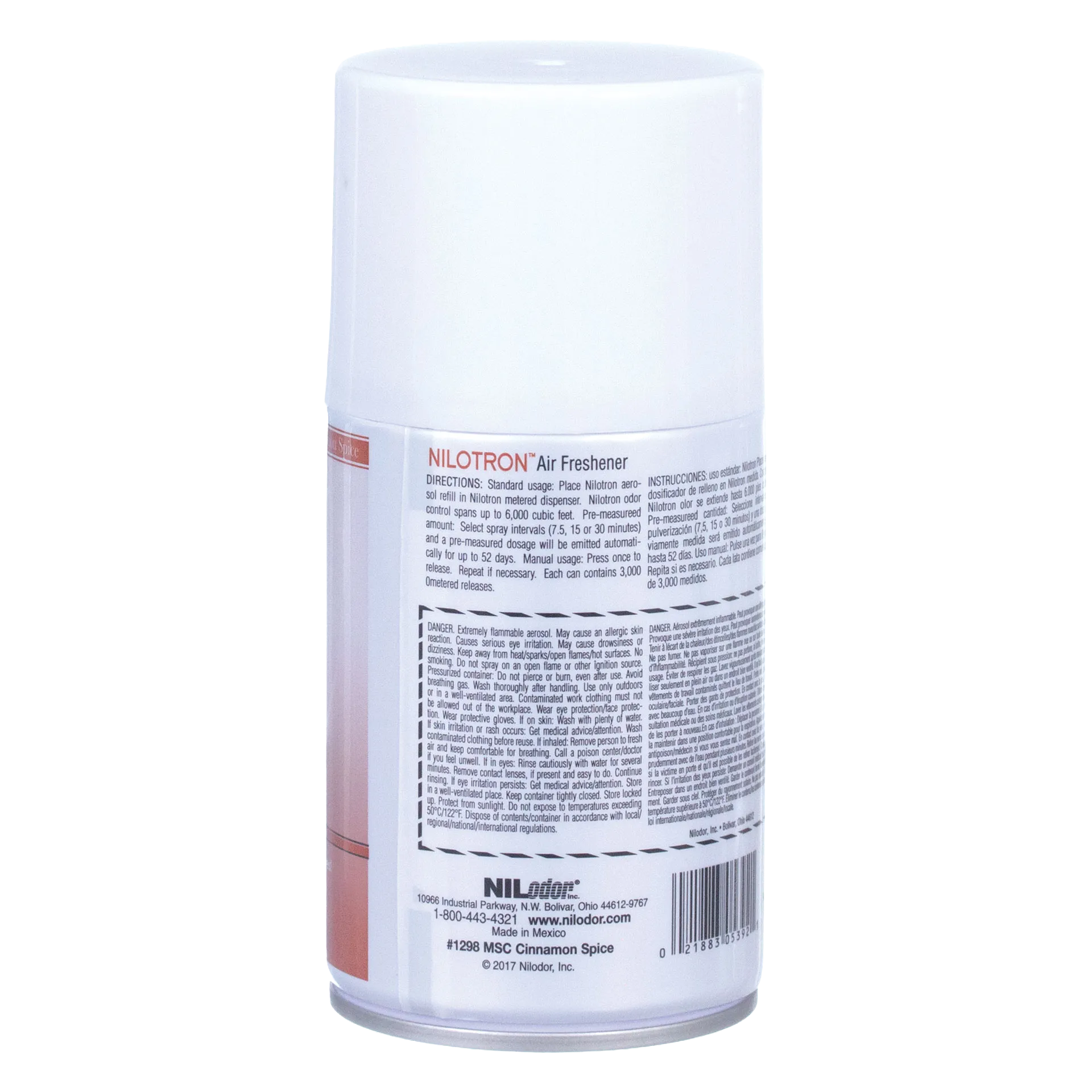 Nilodor Nilotron™ Designer Aerosols,"Back view of aerosol can with white cap and label"