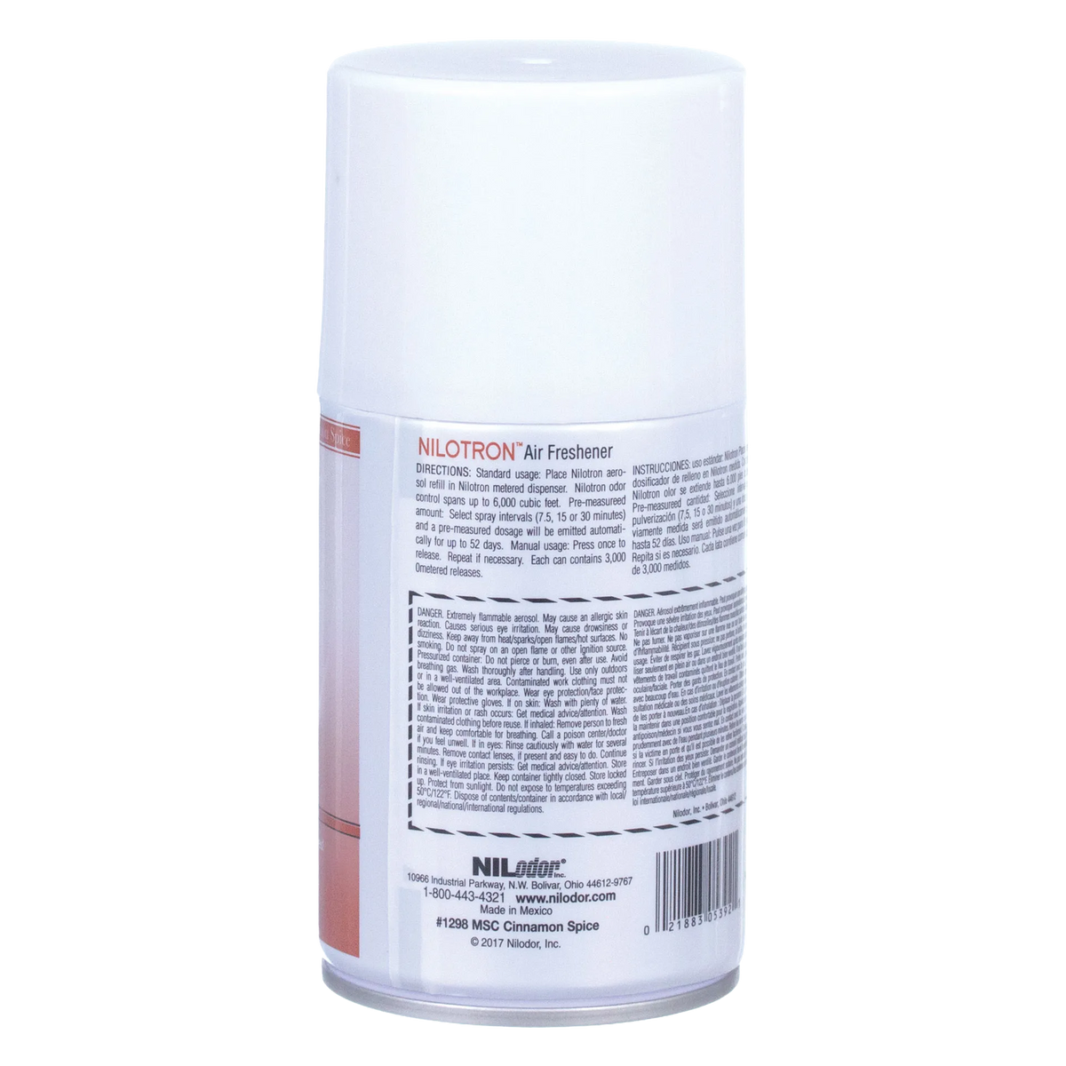 Nilodor Nilotron™ Designer Aerosols,"Back view of aerosol can with white cap and label"