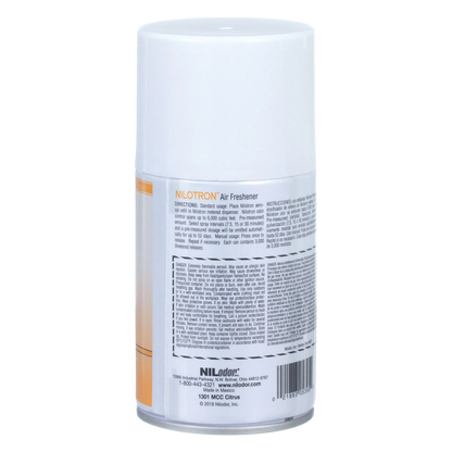 Nilodor Nilotron™ Designer Aerosols,"White aerosol can with cap, back label view"