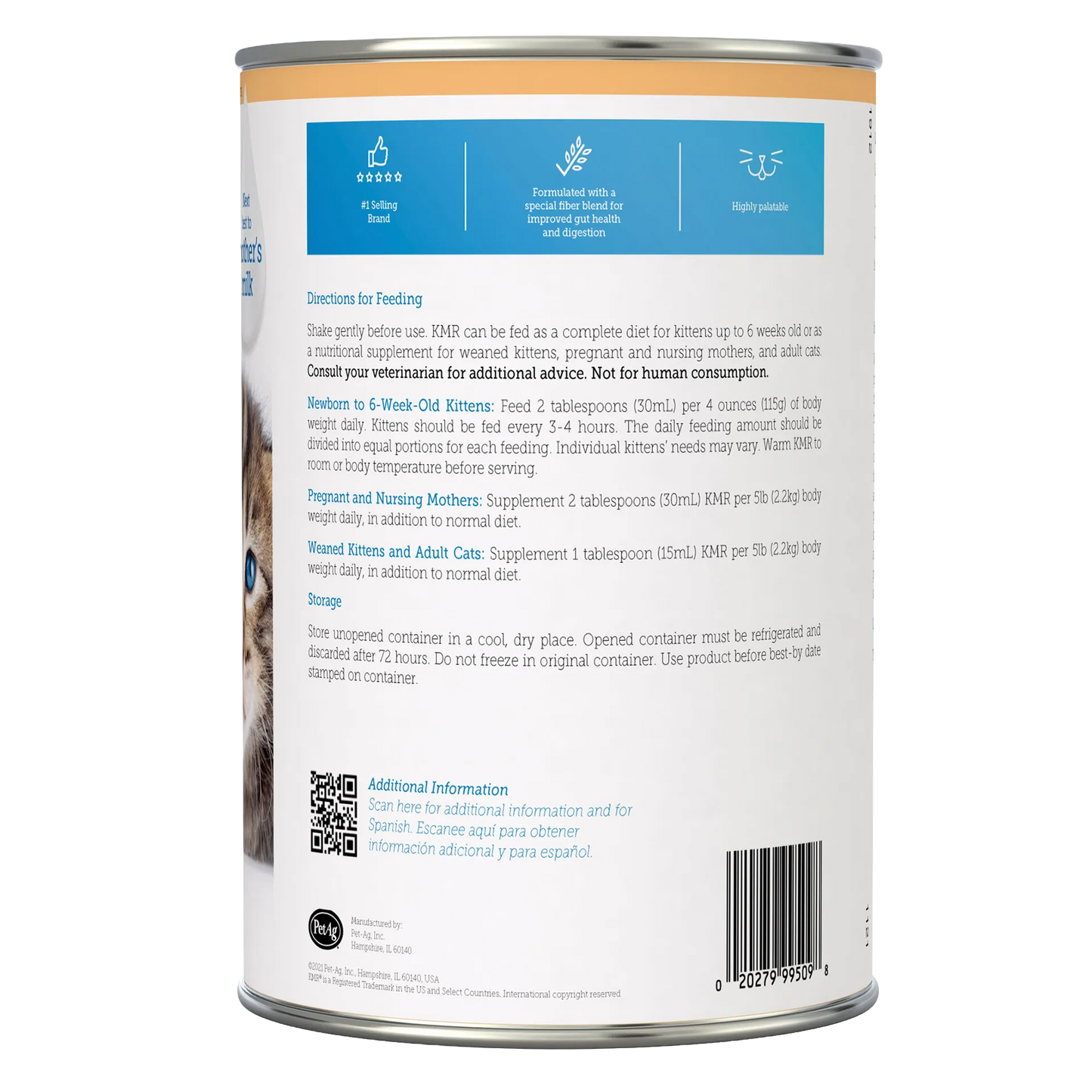 KMR®,"Back of can with feeding directions and QR code"