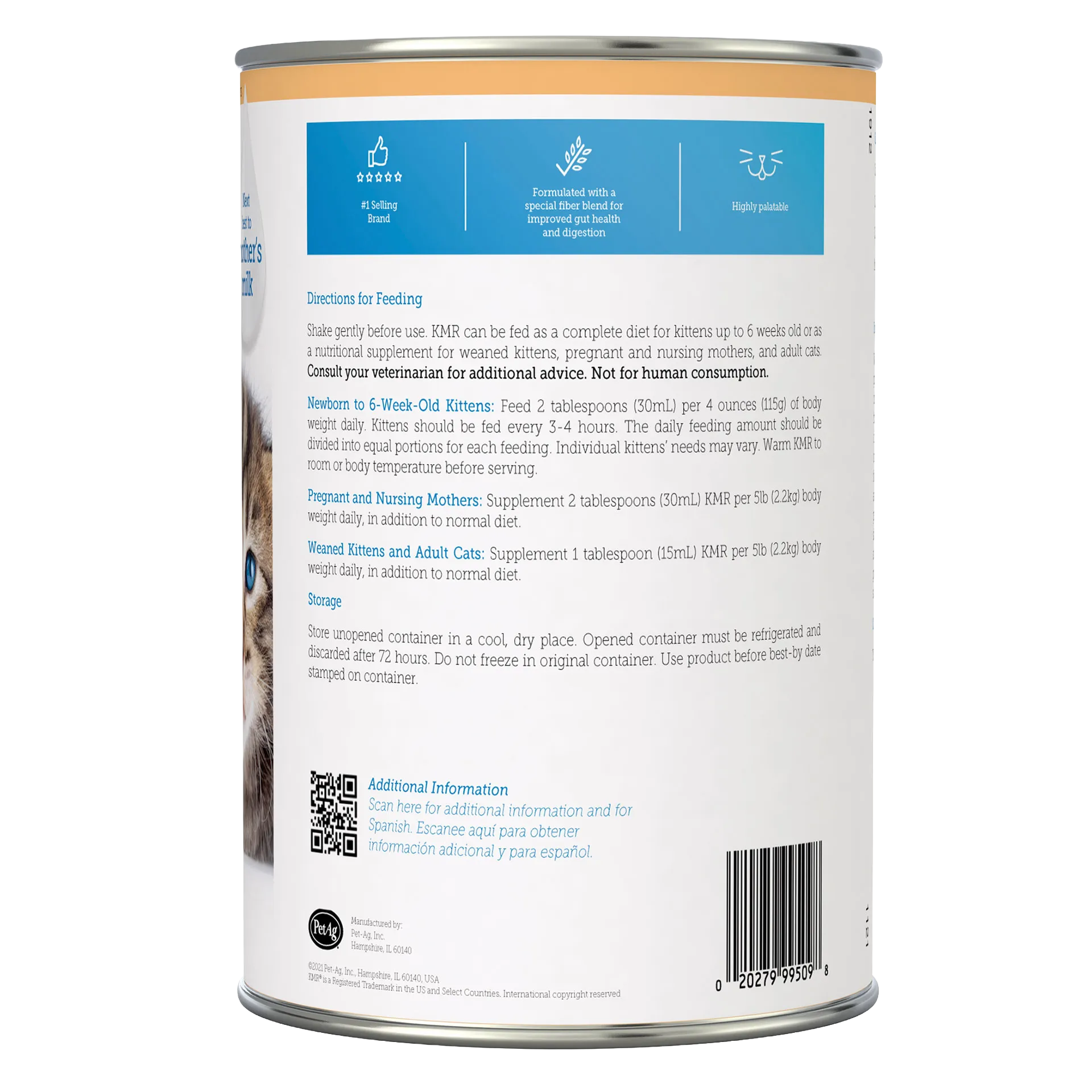 KMR®,"Back of can with feeding directions and QR code"