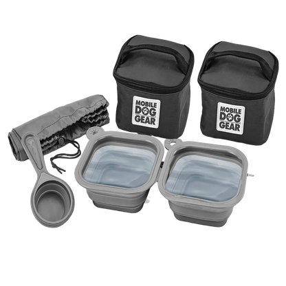 Mobile Dog Gear Dine Away® Food Set,"Two black food bags with collapsible bowls, scoop and placemat"