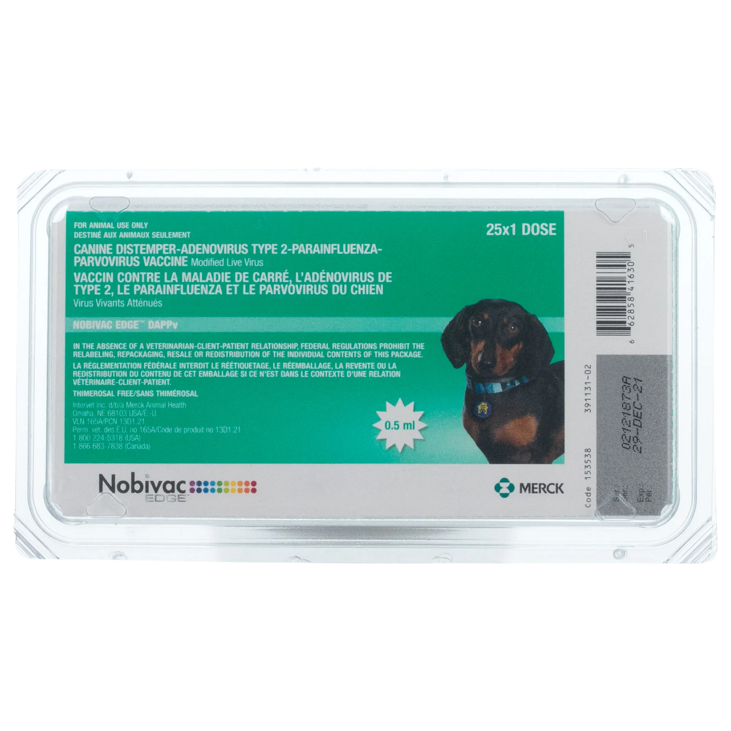 Nobivac® Edge DAPPV,"Vaccine package front with green label and dog image"