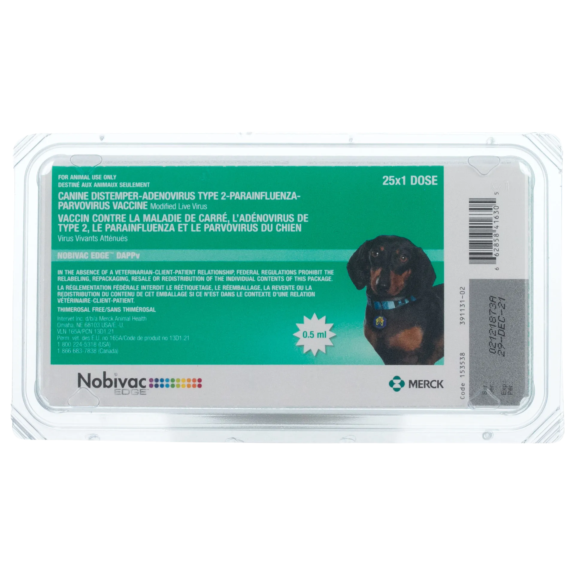 Nobivac® Edge DAPPV,"Vaccine package front with green label and dog image"