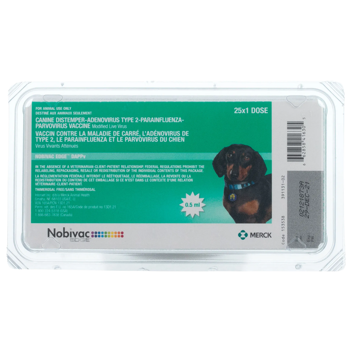 Nobivac® Edge DAPPV,"Vaccine package front with green label and dog image"