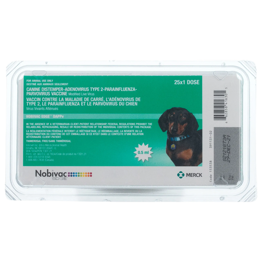 Nobivac® Edge DAPPV,"Vaccine package front with green label and dog image"