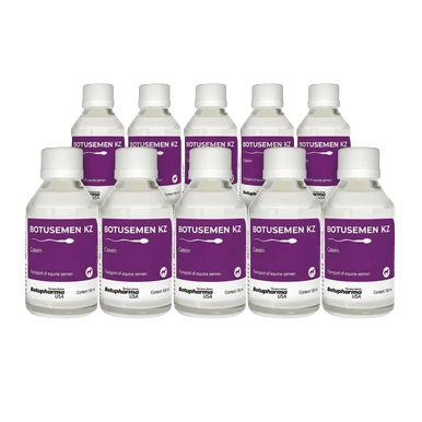 BotuSemen KZ,"Ten white bottles with purple labels in two rows"